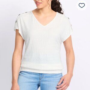 FORTUNE + IVY Gemma Smocked Hem Button Sleeve Knit Top